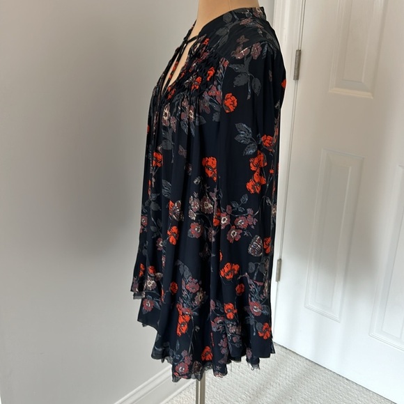 Free People Navy Floral Georgette Smocked Tunic - Picture 5 of 11
